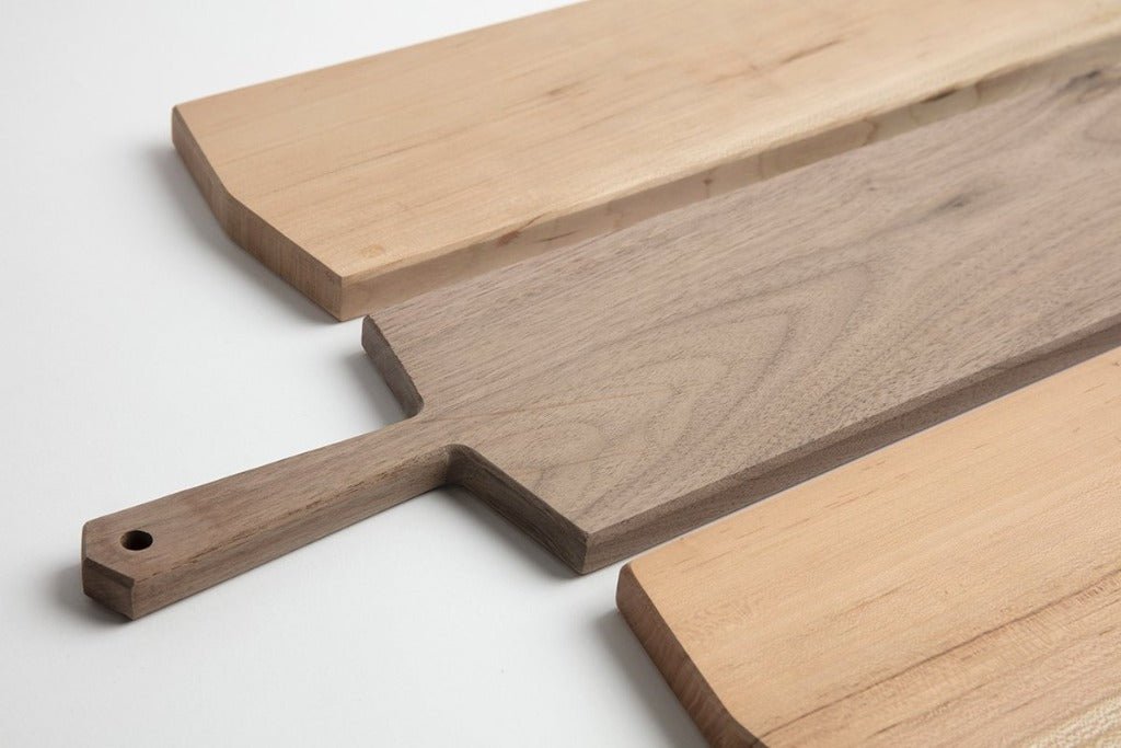 Three Long Charcuterie Boards each in different kinds of wood