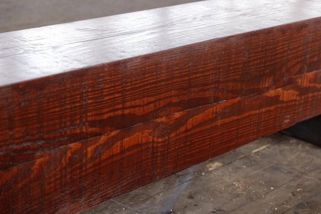 closeup of wood grains of mahogany bench