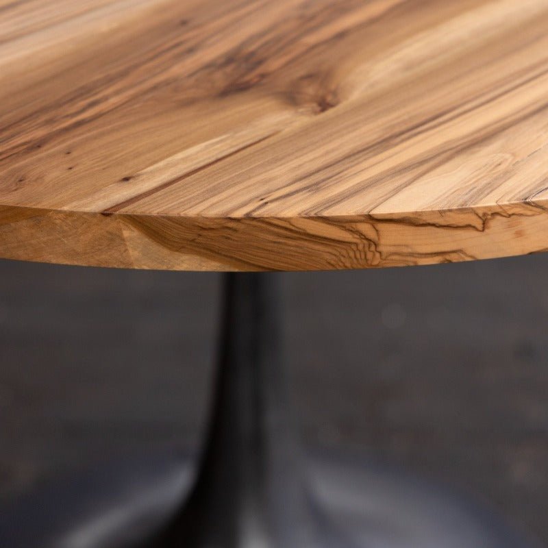 Round Pedestal Base Dining Table | Solid Wood Top Cast Iron "Amicalola" Base - Alabama Sawyer