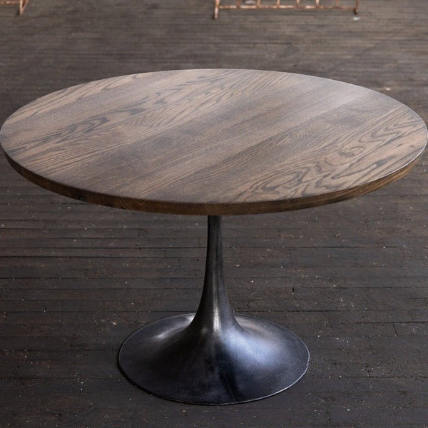 Round Pedestal Base Dining Table | Solid Wood Top Cast Iron "Amicalola" Base - Alabama Sawyer