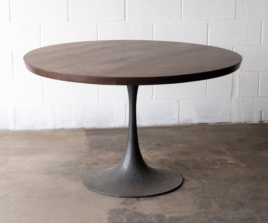 reclaimed wood round pedestal dining table