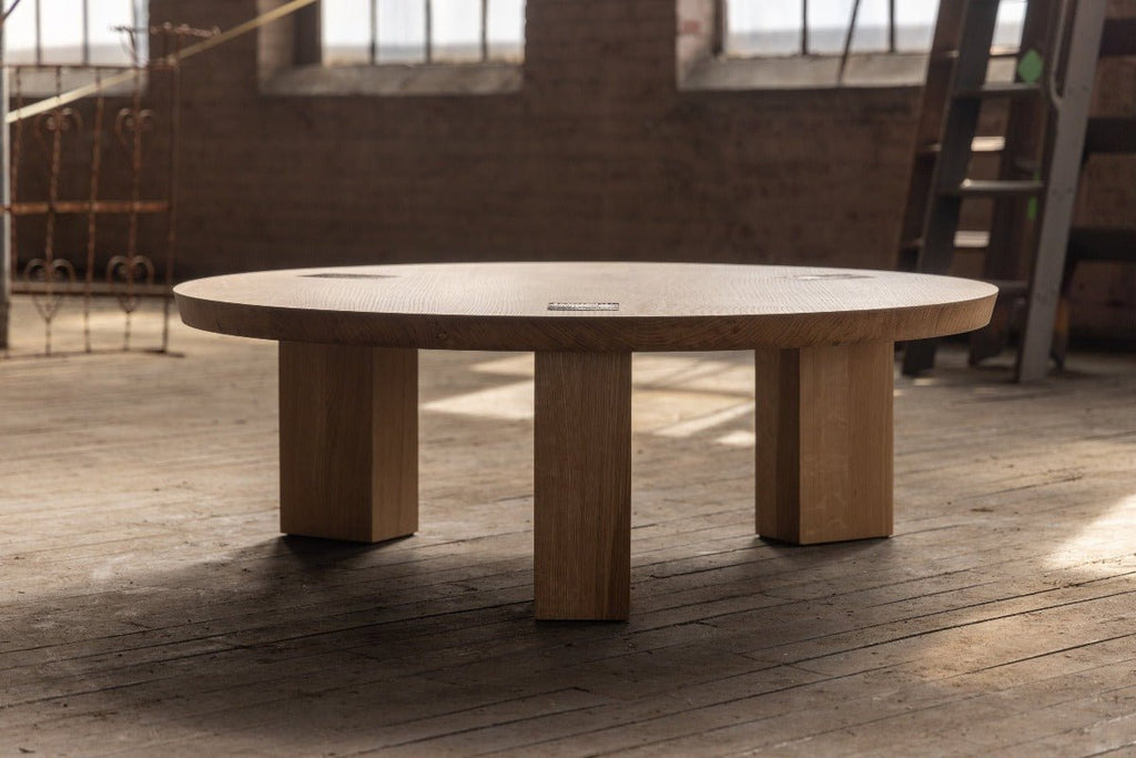 white oak round coffee table